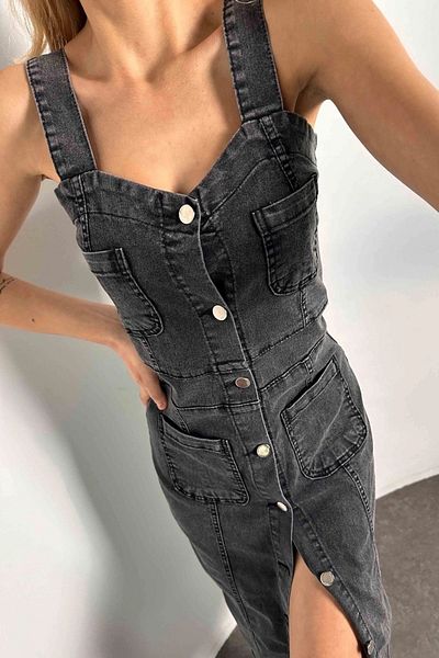SAGİ JEANS Sagi Women's Full Button Design Strappy Denim Dress