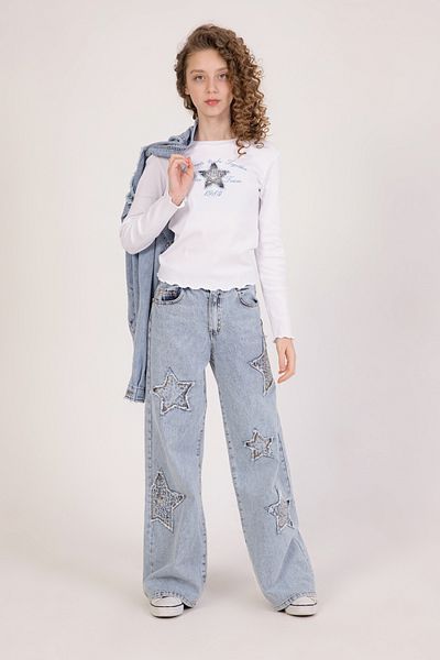 DMB BOYS & GIRLS Premium Girls' Star and Sequin Detailed Denim Pants