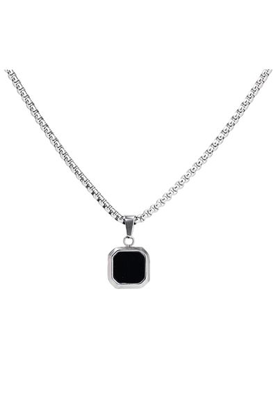 GT Collection GT Collection, pánský stříbrný náhrdelník s přívěskem s čtvercovým černým onyxem a energetickými kameny, univerzální velikost