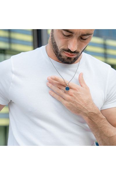 GT Collection Pánsky strieborný náhrdelník s príveskom z štvorcových lapis lazuli a energetických kameňov, univerzálna veľkosť