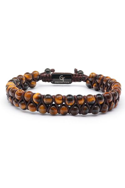 GT Collection Pánský náramek GT Collection s dvojitými korálky a energetickými kameny TIGER EYE, univerzální velikost a nastavitelná šňůrka