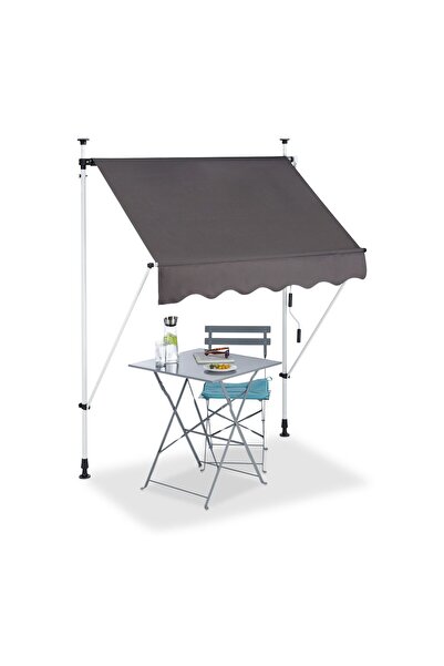 Relaxdays Copertină retractabilă manuală, 150x120cm, înălțime reglabilă, gri,...