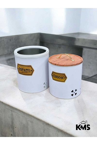 KMS Kumsar Set of 2 Metal Potato Onion Holder Storage Container Patterned