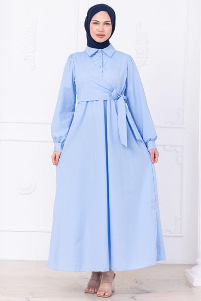 hafsamina Πλαϊνό δεμένο φόρεμα Hijab Baby Blue HM2753