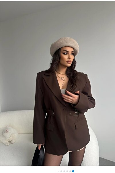 MissPul Жіночий новий сезон блейзер з поясом, кавовий