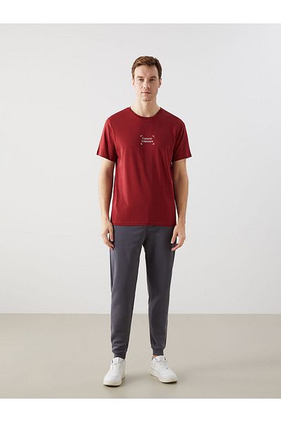 LC Waikiki Tricou pentru bărbați din bumbac pieptănat cu mânecă scurtă cu decolteu