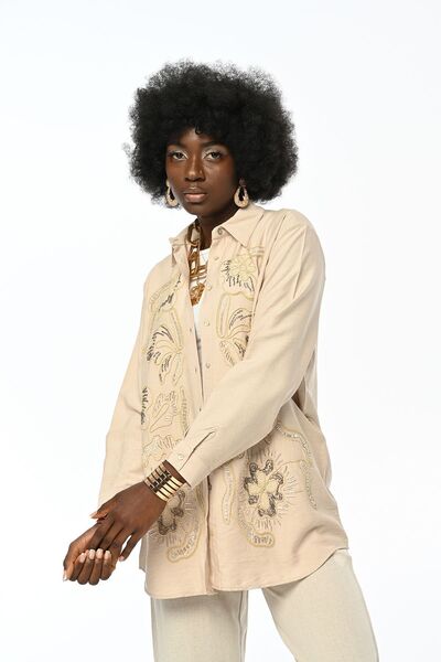 Orfeo Negro Cămașă oversize damă - Broderie pe față și broderie cu piatră