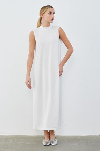 KADRİYE BAŞTÜRK Silk Knitted Sleeveless Dress Ecru