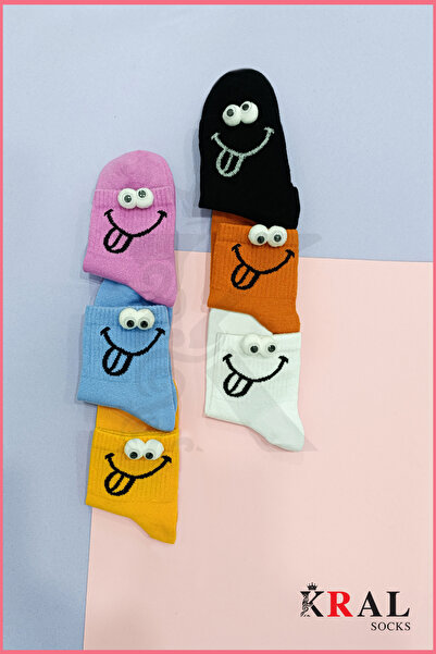 KRAL SOCKS Унисекс (2 чифта) Комплект цветни памучни чорапи с подвижни очи, устойчиви на пот