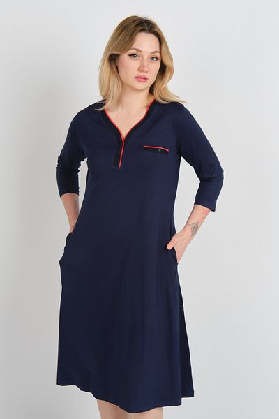 Sistas Women's V-Neck Ornamental Pocket Three Quarter Sleeve Dress 24444 Navy Blue