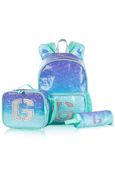Eazy Kids مجموعة من 3 حقائب ظهر مقاس 17 بوصة مع حقيبة غداء وحافظة أقلام - لون أخضر لامع للبنات
