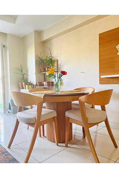 Meser Mobilya PTT YUVARLAK AÇILIR NATUREL DOĞAL MUTFAK MASASI/ BAKÜ NATUREL A...