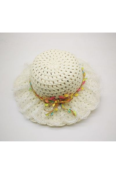 By Piera Girl's Floral Lace Straw Hat 8773
