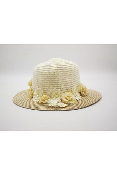 By Piera Girl's Floral Design Straw Hat 8782