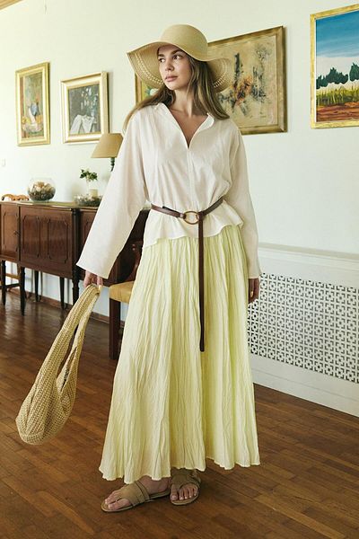 KADRİYE BAŞTÜRK Open Collar Linen Shirt Ecru