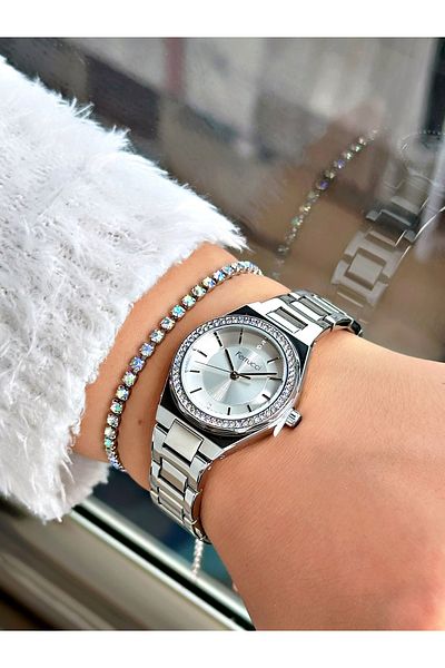 Ferrucci Silver Color Minimalist Stone Model Women's Wristwatch + Bracelet