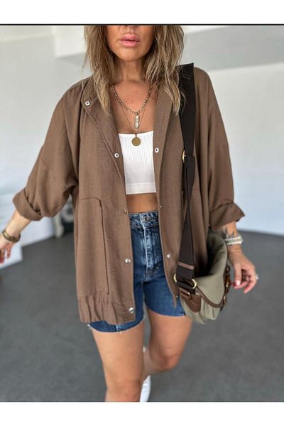 EGZOTİK ASORTİK Μακρύ μπουφάν Exotic Assortic Linen Look με χαμηλό μανίκι μπόμπερ