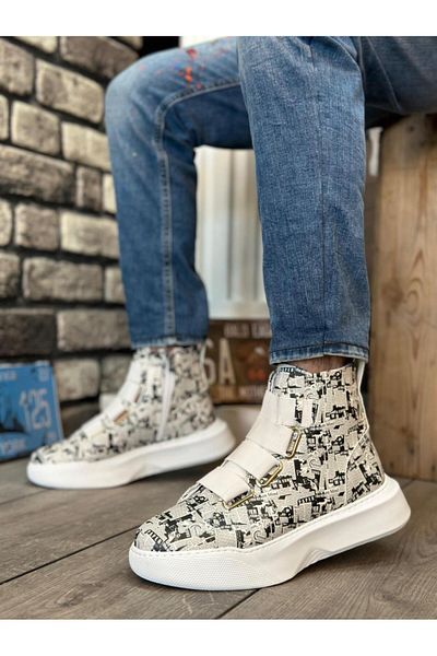 Byshoes BA0142 Banded Men's High Sole Newspaper Sports Boots