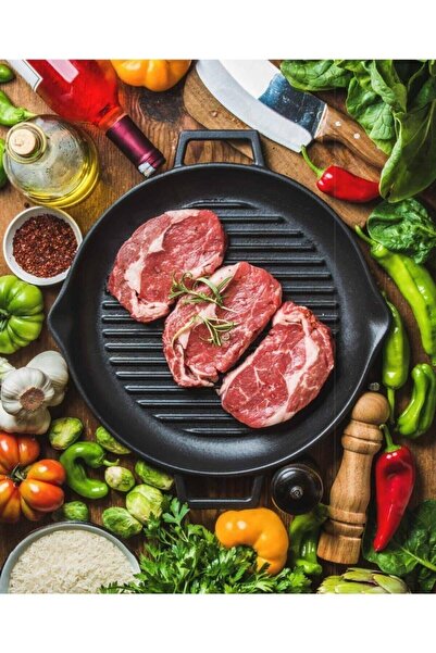 Lava Döküm Yuvarlak Izgara Tavası Cam Kapaklı Döküm Demir Yekpare Çift Kulplu Çap(Ø)30cm.