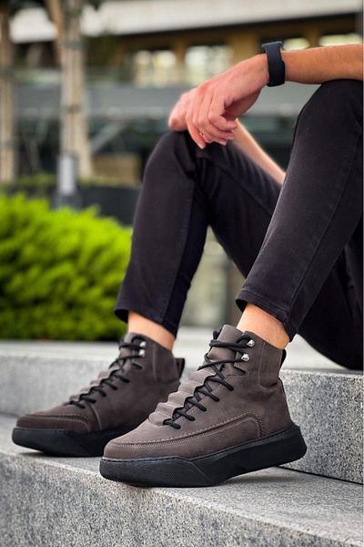 Byshoes BA0321 Hidden Lace Men's High Sole Brown Sports Boots