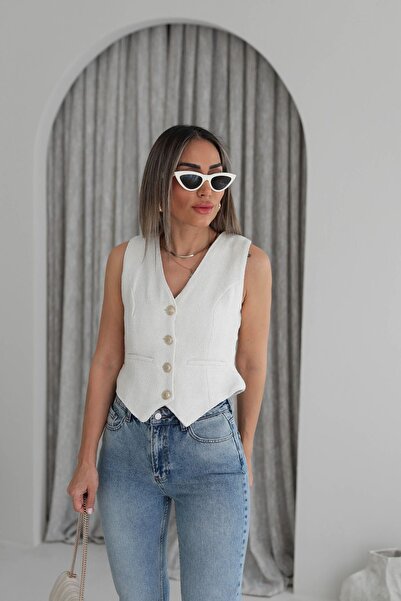 QİMYA BUTİK KEYYMOD Жіночий жилет із золотими ґудзиками та блискітками