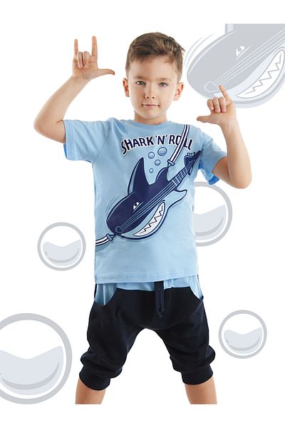 Denokids Set de tricou și pantaloni scurți Capri Shark'n Roll pentru băieți