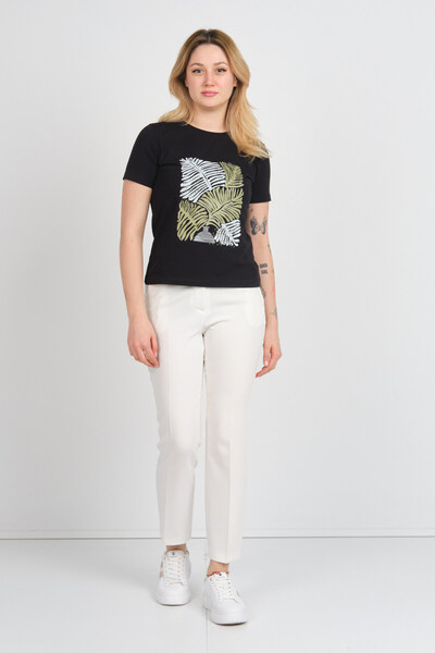 Sistas Жіноча бавовняна блуза з коротким рукавом і принтом 24099 Чорна
