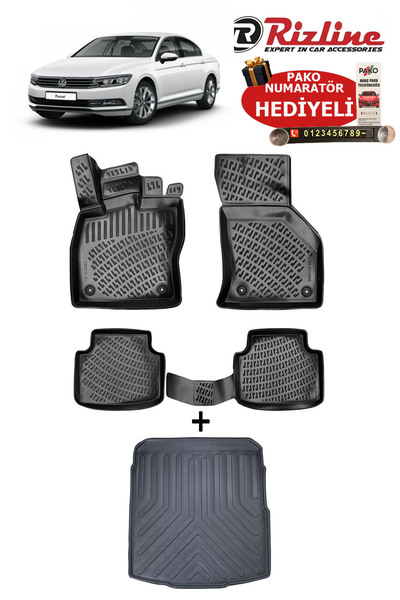 Rizline Volkswagen Passat B8/8,5 2015-2023 Havuzlu Paspas ve Bagaj Havuzu Set...