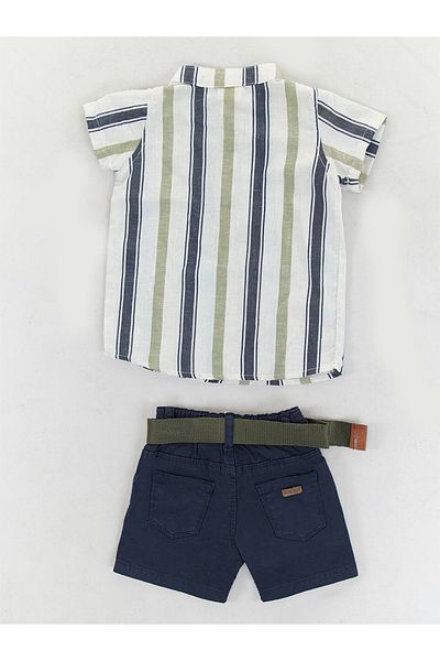 Midimod 3-teiliges Set für Babys, marineblaues Hemd, Shorts, Gürtel