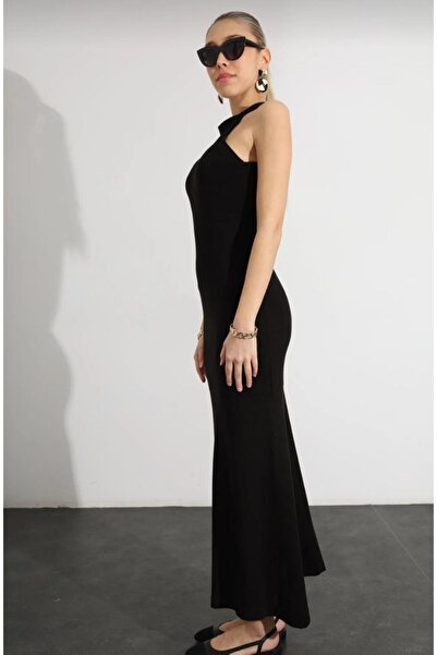 QİMYA BUTİK Keyymod Women's Halter Neck Below Knee Thin Back Cross Knitwear Dress