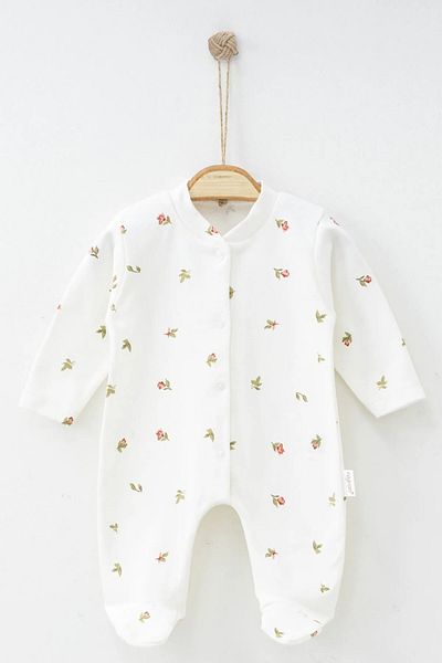 ENİA BABY Baby Girl Crispy Flower Themed Themed Jumpsuit with Snap Fastener Booties