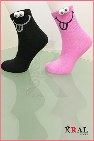 KRAL SOCKS Унисекс (2 чифта) Комплект цветни памучни чорапи с подвижни очи, устойчиви на пот