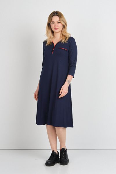Sistas Women's V-Neck Ornamental Pocket Three Quarter Sleeve Dress 24444 Navy Blue