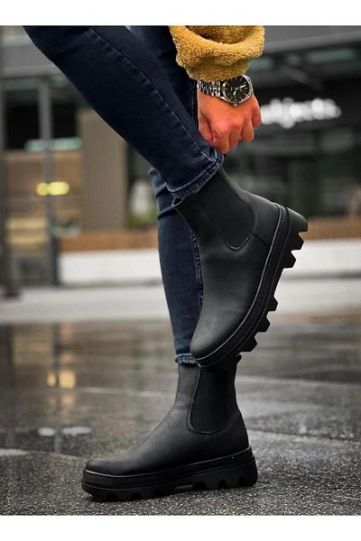 Byshoes Knack High Sole Chelsea Boots 113 Black (Black Sole)