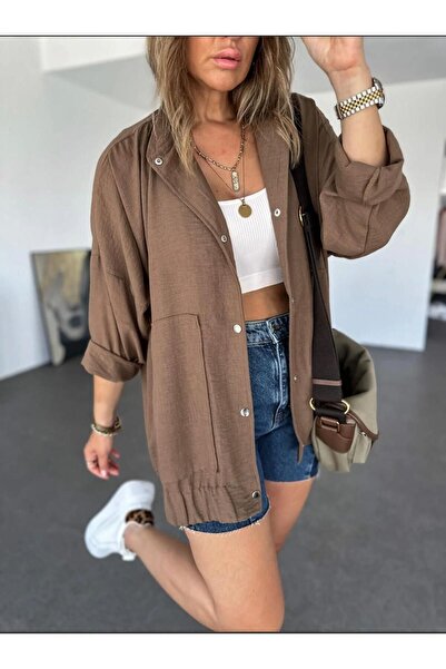 EGZOTİK ASORTİK Μακρύ μπουφάν με χαμηλό μανίκι σε λινό χρώμα