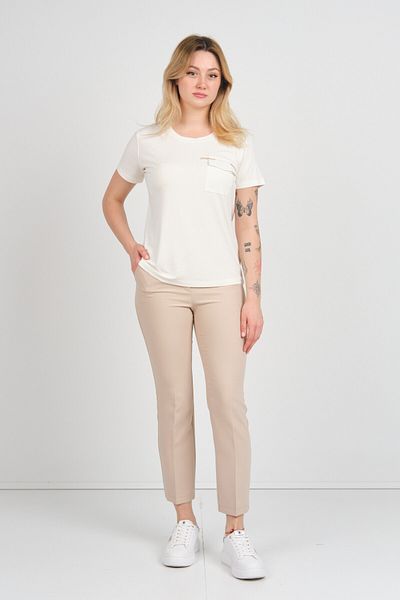 Sistas Women's Cover Pocket Crew Neck Short Sleeve Blouse 4144 Ecru