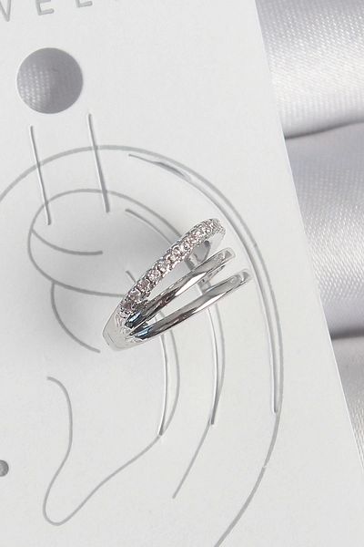 Clariss Brass Silver Color Zircon Stone 3 Row Model Women's Cartilage Earrings