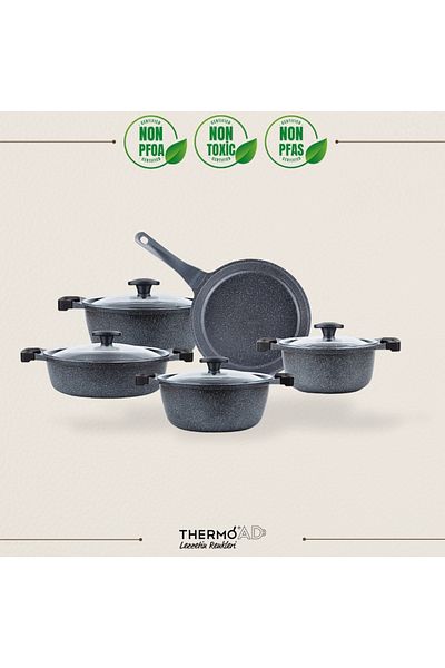 ThermoAD |   Cookware Set |   Graneu Series |   9 Pieces |   Gray