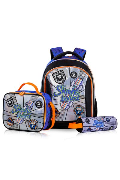 Eazy Kids مجموعة من 3 حقائب ظهر مقاس 17 بوصة مع حقيبة غداء وحافظة أقلام - لوح تزلج