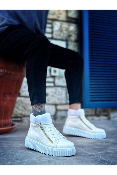 Byshoes Snr-512 Boa Thick High Sole Double Zipper White Men's Sports Boots