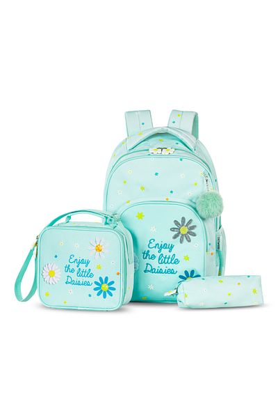 Eazy Kids مجموعة حقائب مدرسية من 3 قطع مقاس 17 بوصة مع حقيبة غداء وحقيبة أقلام - لون أخضر ليتل ديزي