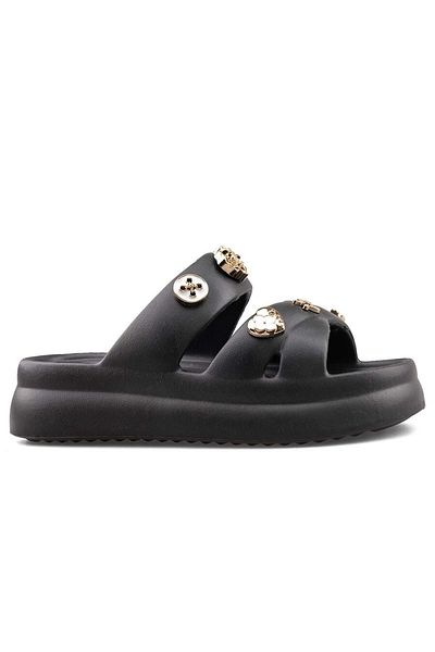 İncim Stoned Black Daily Orthopedic Seaside Pool Beach Slippers Women's Slippers