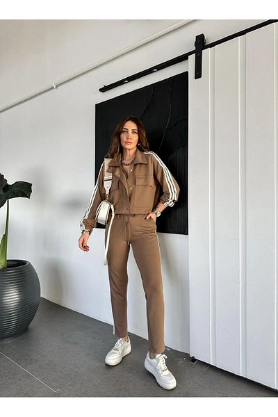 QİMYA BUTİK طقم معطف وبنطلون مكون من 3 خطوط للنساء