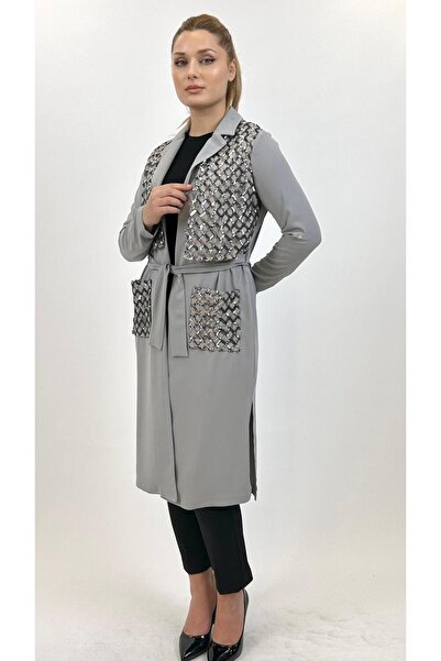 Ayda Triko Women's Jacket with Sequin Pocket and Robe