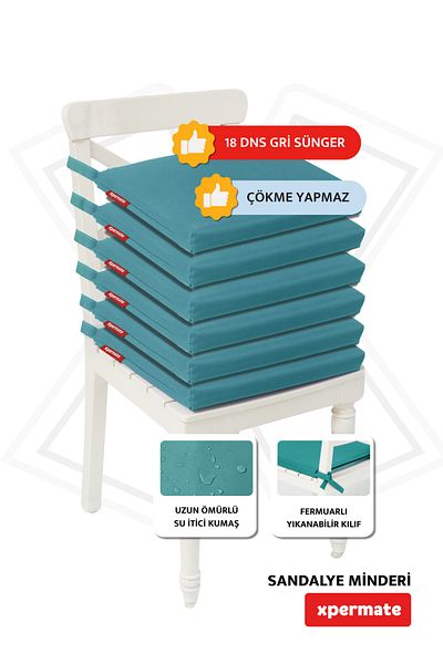 XPERMATE وسادة كرسي مكونة من 6 قطع بسحاب قماش طارد للماء مقاس 40 × 40 سم وسادة كرسي إسفنجية مربوطة باللون الأخضر