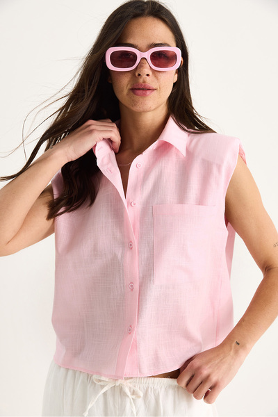 Bianco Lucci Women's Padded Thick Strap Linen Textured Cotton Shirt G28-4912 60283351