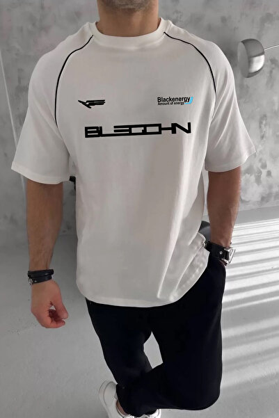 Cool mans تي شيرت عربي كبير الحجم بتفاصيل طاقة سوداء وأكمام راجلان ورقبة دائر...