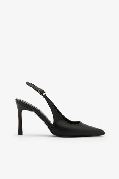 SAYL Siyah İçi Hakiki Deri Arkası Açık Stiletto