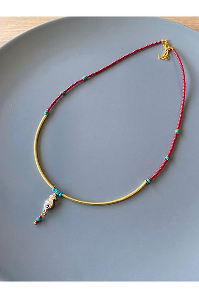 dela otantik Handmade Elegant Beaded Women's Necklace – Minimal Design with Fish Figure Authentic Bohemian Bijouterie Jewelry