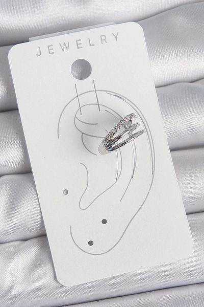 Clariss Brass Silver Color Zircon Stone 3 Row Model Women's Cartilage Earrings
